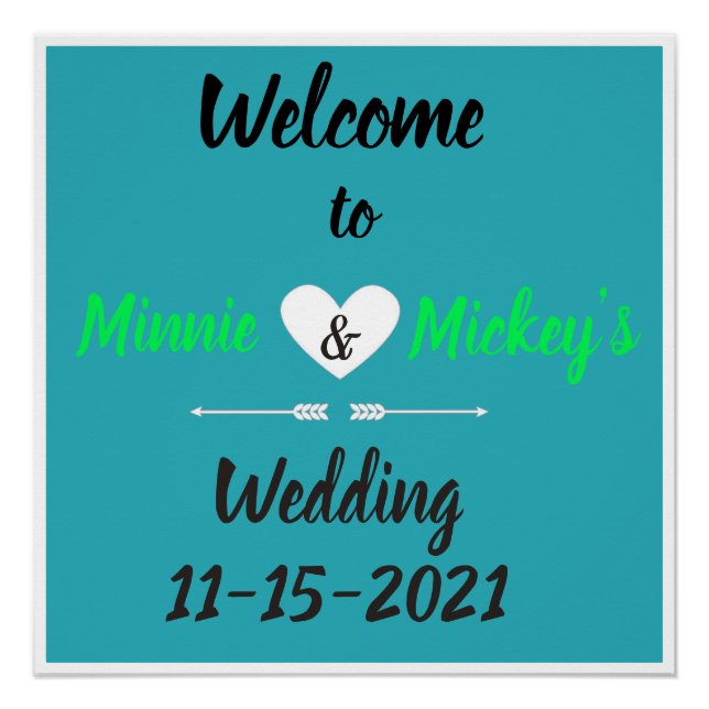 Personalised Aqua Heart Wedding Welcome Sign (Front)