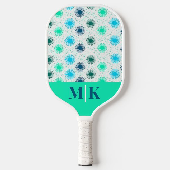 Personalised Aqua  Mid Century Modern Monogrammed Pickleball Paddle (Front)