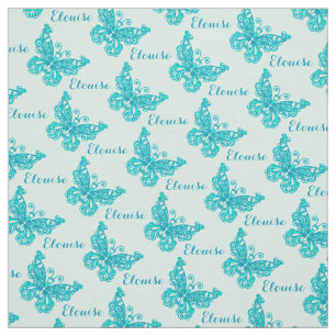 Personalised aqua name butterfly stylised pattern fabric