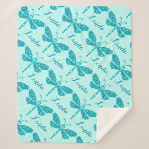Personalised aqua name dragonfly pattern blanket