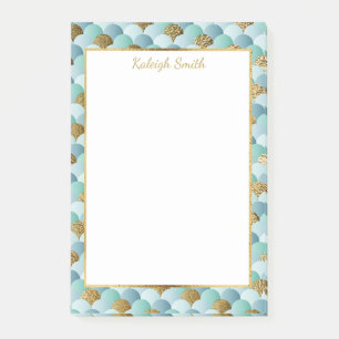 Personalised Aqua Teal Gold Mermaid Scales Post-it Notes