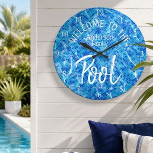 Personalised Aqua Tile Welcome to the Family Pool Large Clock