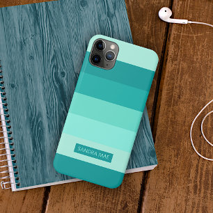 Personalised Aqua Turquoise Blue Green Stripes iPhone 11 Pro Max Case