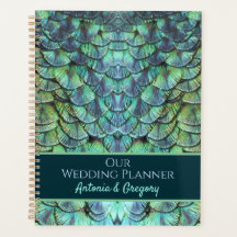 Personalised Aqua Vibrant Peacock Feathers Wedding