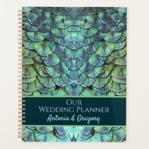 Personalised Aqua Vibrant Peacock Feathers Wedding Planner