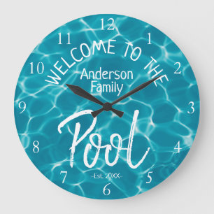 Personalised Aqua Water Welcome to the Family Pool Large Clock