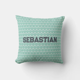 Personalised Aqua & White Ocean Wave Pillow