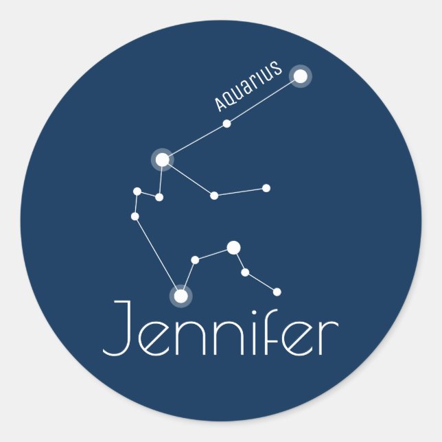 Personalised Aquarius Zodiac Constellation Classic Round Sticker (Front)