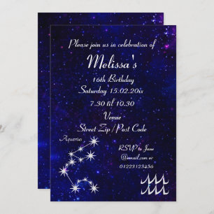 Personalised Aquarius Zodiac Galaxy Party Invitation