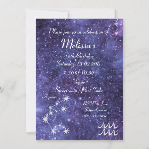 Personalised Aquarius Zodiac Galaxy Party Invitation