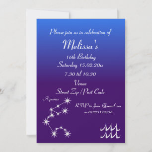 Personalised Aquarius Zodiac Party Invitation