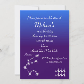 Personalised Aquarius Zodiac Party Invitation