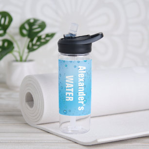 Personalised Aquatic Blue and Clear Water Bubbles Water Bottle