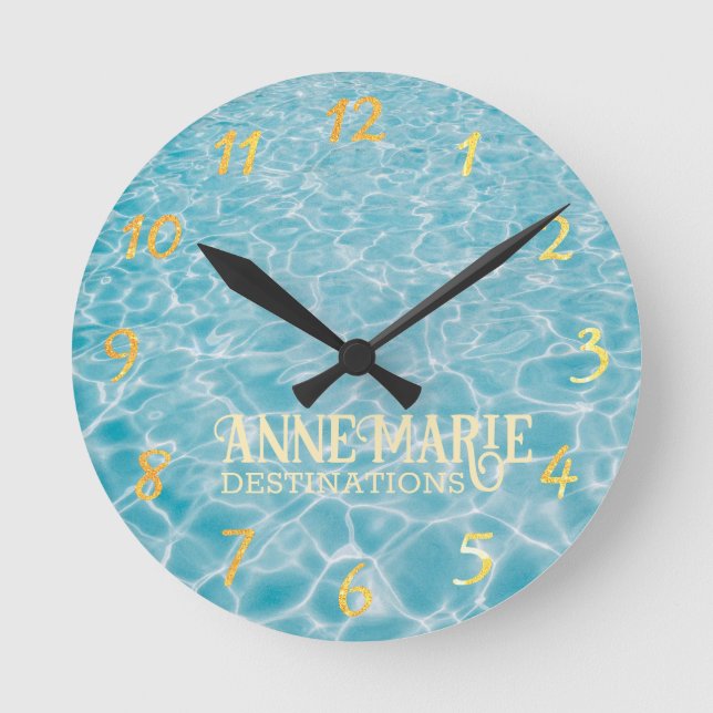 Personalised Aquatic Sunny Summer Pool Round Clock (Front)