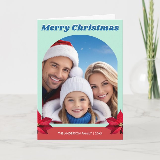 Personalised Arch Family One Photo Modern Groovy  Card (Front)