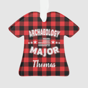 Personalised Archaeology Student US Flag Plaid Ornament