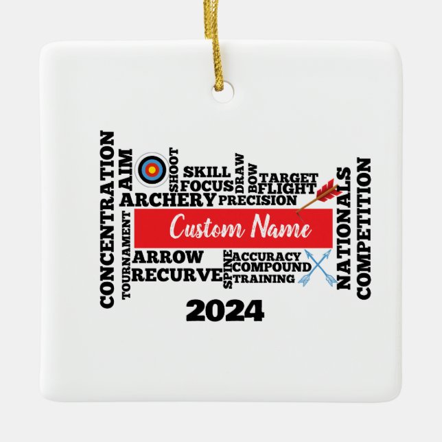 Personalised Archery Word Cloud Christmas Ornament (Front)