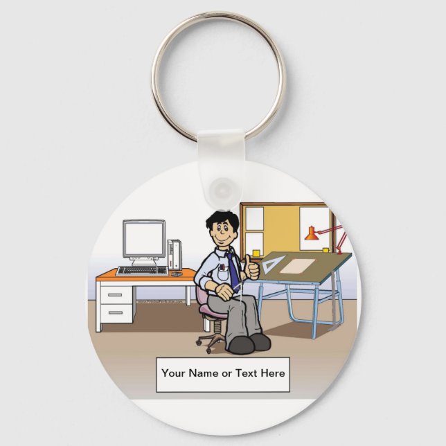 Personalised Architect, Engineer - Male Cartoon Key Ring (Front)