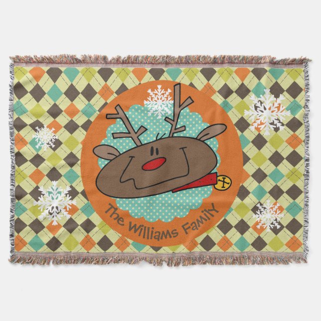 Personalised Argyle Reindeer Holiday Throw (Front)