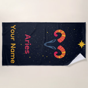 Personalised Aries Astrology sign Beach Towel