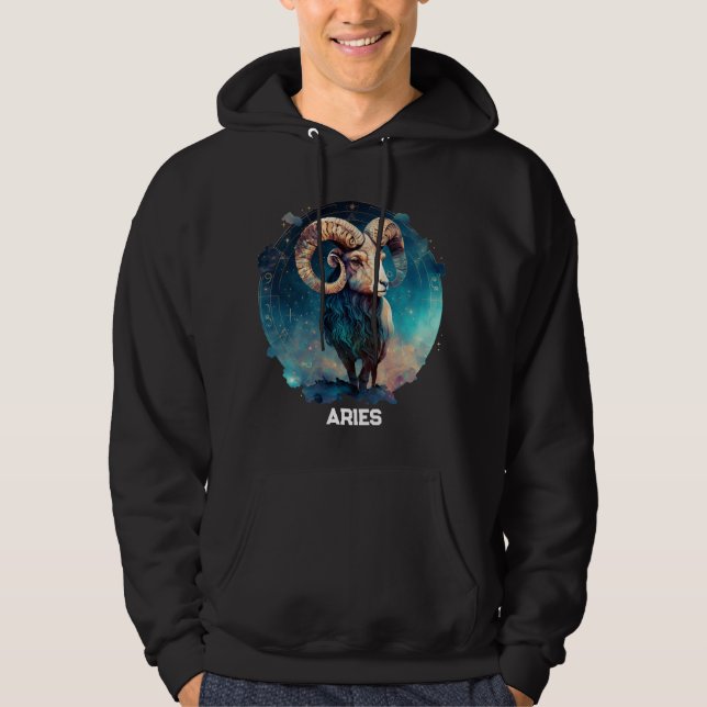 Personalised Aries Zodiac Astrology Ram Birthday Hoodie (Front)