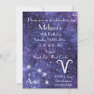 Personalised Aries Zodiac Galaxy Party Invitation