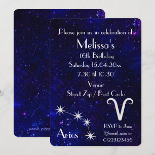 Personalised Aries Zodiac Galaxy Party Invitation