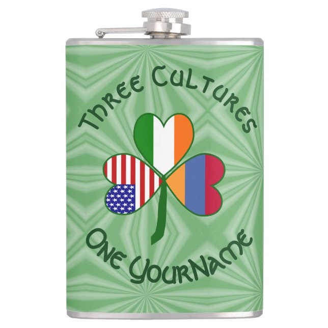 Personalised Armenia Shamrock Heritage Large Hip Flask (Front)