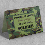 Personalised Army Passing Out Card<br><div class="desc">Congratulate your soldier friend or family with this stylish,  simplistic military passing out greeting card. Featuring a camouflage army frame with a light green background,  the word "congratulations,  their name and you are now a soldier".</div>
