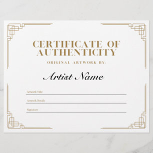 Personalised Art Deco Certificate of Authenticity  Custom Letterhead