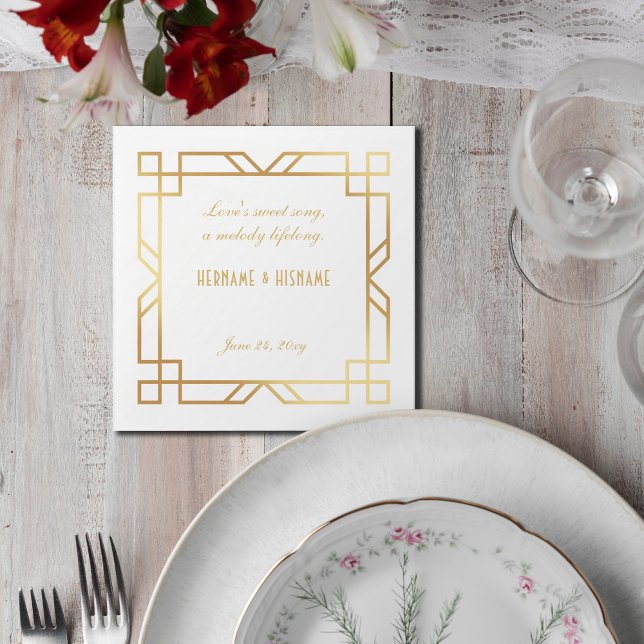 Personalised Art Deco Classic Gold Frame Quote Napkin (Creator Uploaded)
