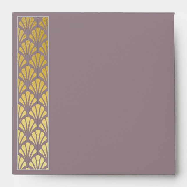 Personalised Art Deco Fan Ornament Mauve Gold Foil Envelope (Front)