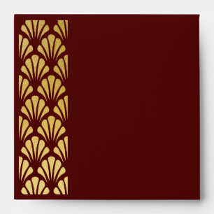 Personalised Art Deco Fans Burgundy Red Gold Foil Envelope