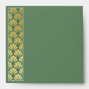Personalised Art Deco Fans Green Faux Gold Foil Envelope