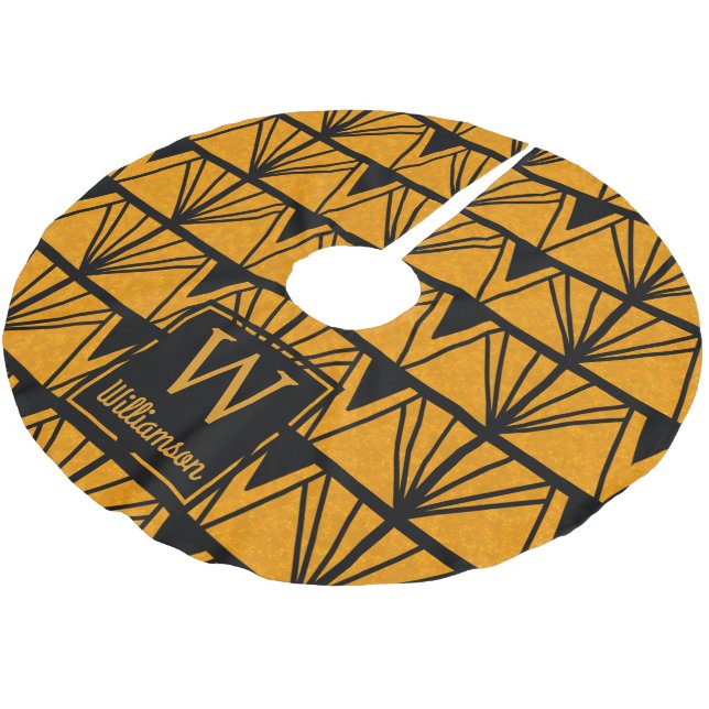 Personalised - Art Deco Glam Amber & Black Brushed Polyester Tree Skirt (Angled)