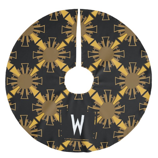 Personalised - Art Deco Golden Sunbursts Brushed Polyester Tree Skirt (Front)