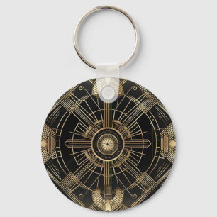 Personalised Art Deco Keychain - Black and Gold Ge