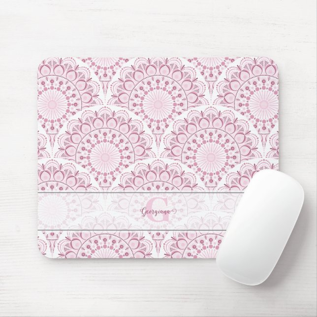 Personalised Art Deco Pink Confetti Lace Mandala Mouse Pad (With Mouse)