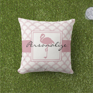 Personalised Art Deco Wave Patten Pink Flamingo Cushion