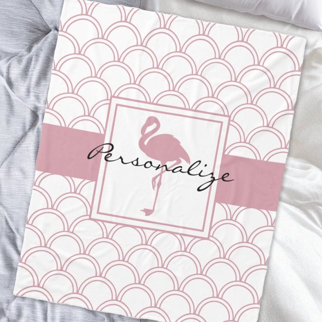 Personalised Art Deco Wave Patten Pink Flamingo Fleece Blanket (Creator Uploaded)
