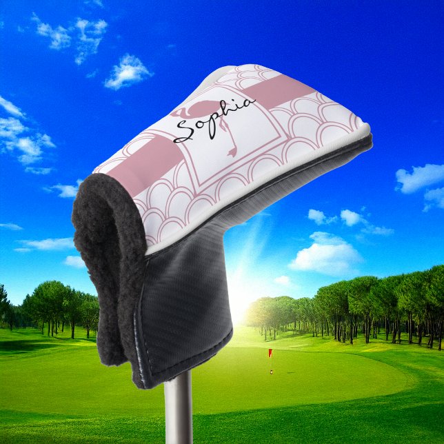 Personalised Art Deco Wave Patten Pink Flamingo Golf Head Cover (Creator Uploaded)