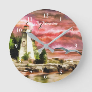Personalised Art Lighthouse Wall Clock