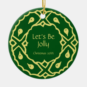 Personalised Art Nouveau Christmas Wreath Ceramic Ornament