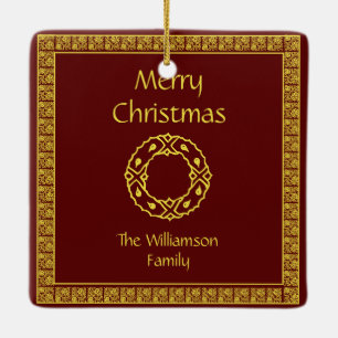 Personalised Art Nouveau Red Christmas Ceramic Ornament