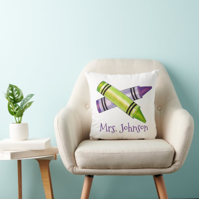 Personalised Art Teacher Crayons School Supplies Cushion (Chair)