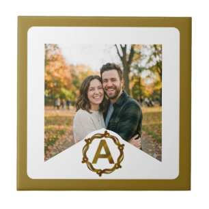Personalised Artisan Monogram A Wood Frame Ceramic Tile