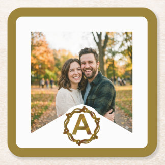 Personalised Artisan Monogram A | Wood Frame Square Paper Coaster
