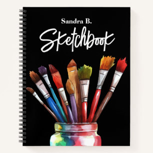 Personalised Artist Paintbrush Black Sketchbook Notebook