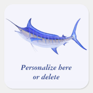 Personalised Artistic Blue Marlin Fish (white) Square Sticker