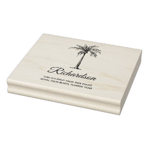 Personalised Artistic Palm Tree Modern Script Rubber Stamp